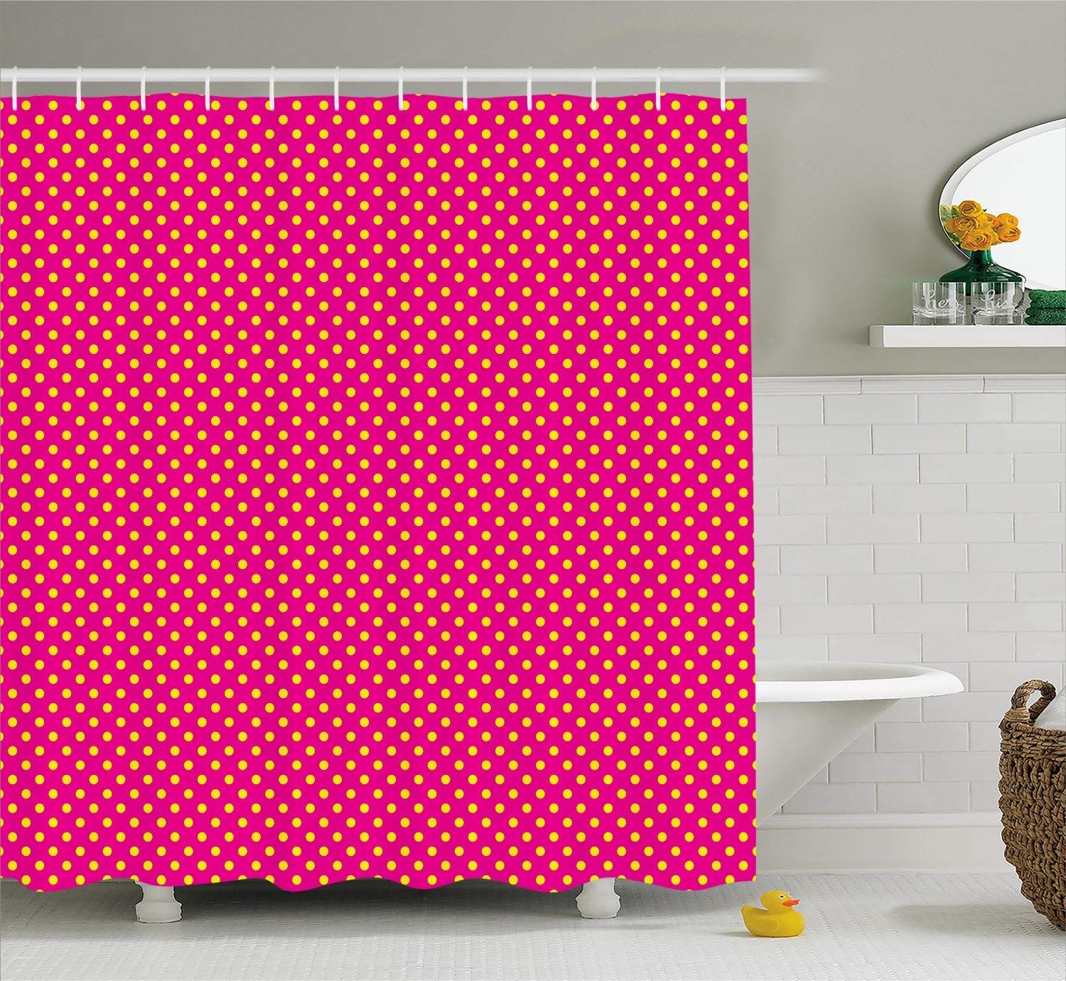 Ambesonne Retro Shower Curtain, Retro Polka Dots Vintage Textured