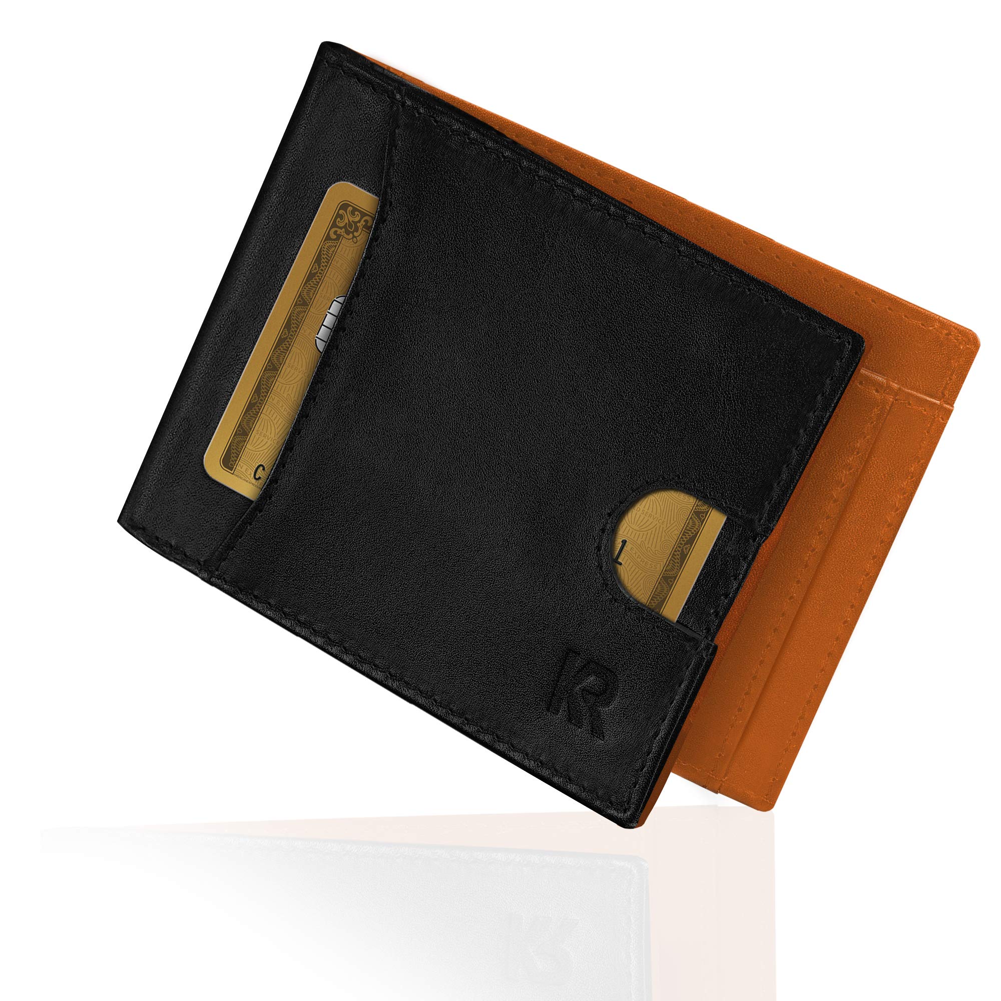 KRONIFY Herakles Leather Slim Wallet with Coin Pocket and TÜV RFID Protection I Buffalo Leather Wallet for Men I Pumpkin Wallet I Wallet with Gift Box I Wallet for Men