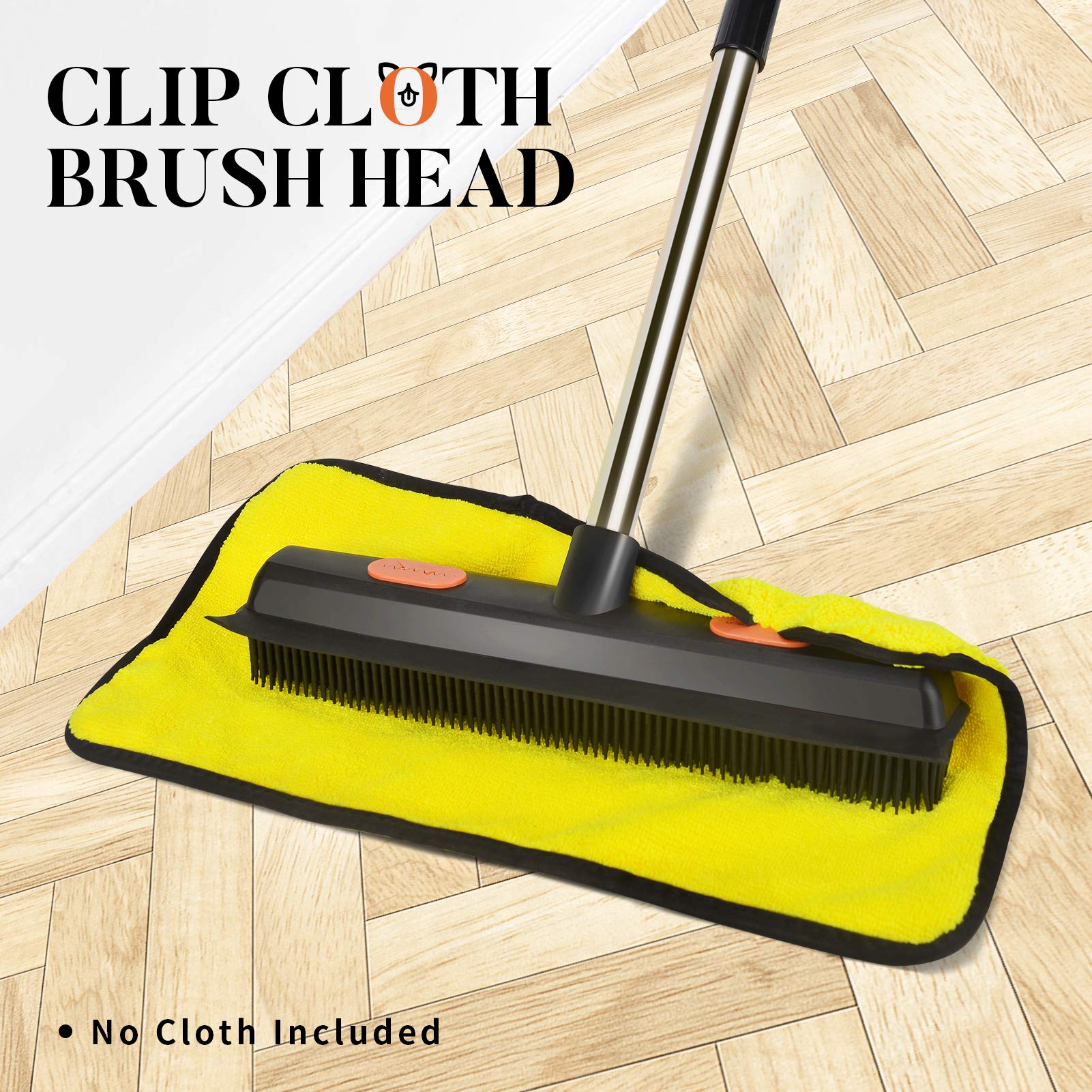 Conliwell Rubber Broom Carpet Rake for Pet Hair, Fur Remover Broom with Squeegee, Portable Detailing Lint Remover Brush (Stainless 4 Steel Handle)