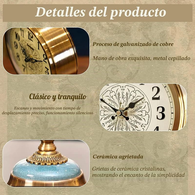 Reloj de Mesa Vintage, Reloj de Escritorio de Metal Estilo Antiguo — foto 2 de 6