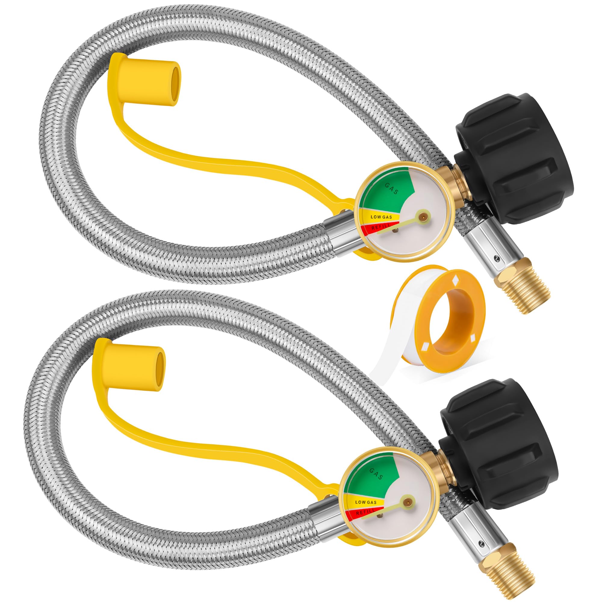 Photo 1 of Windspeed 18 Inch RV Propane Hose with Gauge, 2 Pack Stainless Steel Braided RV Camper Propane Tank Hose with 1/4" Male NPT and QCC1 Type1 Inlet Ideal Tool for BBQ/RV/Camping