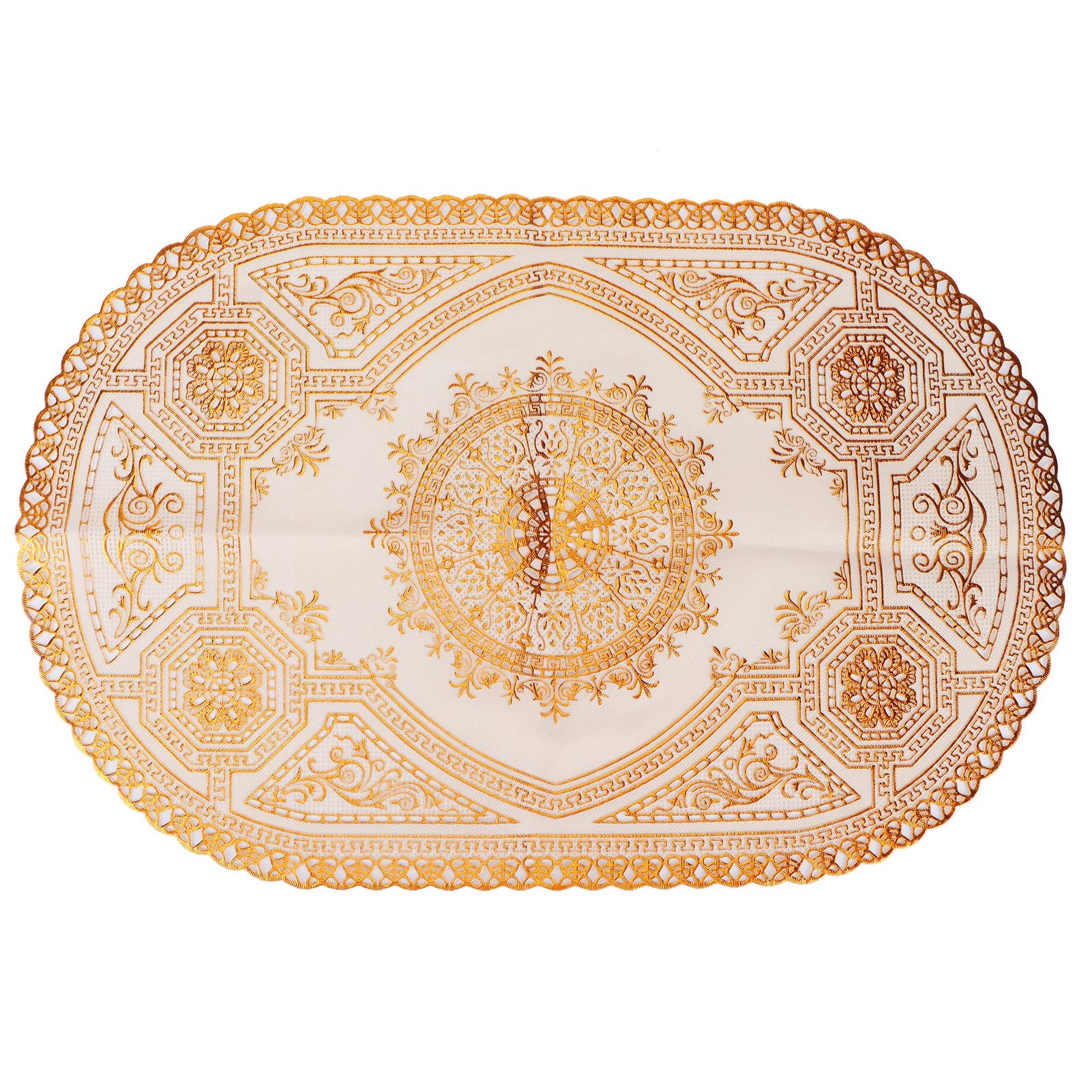 BORDSTRACT Oval Golden Placemats, 2Pcs Non-Slip Vintage Lace Table Mats Place Mats, Heat Resistant Dining Table Pads, for Home Kitchen Restaurant Decoration(Style 03)