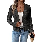 Mina Self 2026 Spring Women's Tweed Blazer Jacket - Collarless Open Front Fully Lined Elegant Fitted Fashion Casual Work Coat