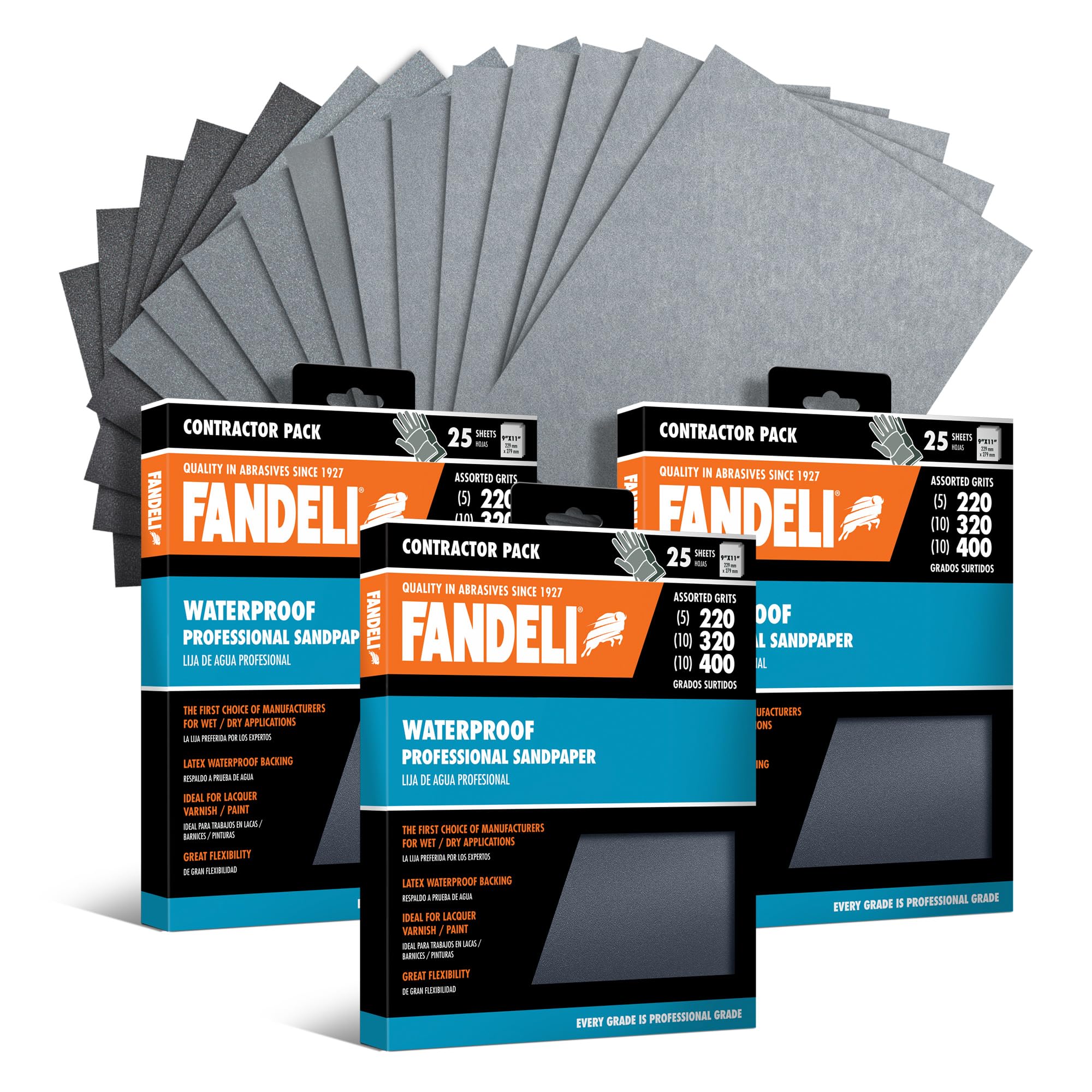 Fandeli | Waterproof Sandpaper | for Car Polishing, Wooden Furniture Sanding and Metal Sanding | Water Resistant (Assorted Grits (220, 320, 400)