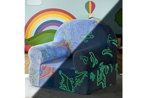 ILPEOD Toddler Chair Sherpa Couch Sherpa Kids Chair, Cuddly Comfy Toddler Plush Chair Toddler Couch Reading Chair for Kids Glow in The Dark Dinosaur