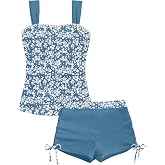 TyeSmo Girls Tankini Swimsuit 2 Piece Bathing Suits for Girls Square Neck Padded Swim Tank Top Drawstring Shorts for 9-16y