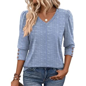 Zeagoo Womens 3/4 Sleeve V Neck T Shirts Dressy Casual Tops | Business Work Tops, Going Out Blouse, Early Fall Fashion Outfit