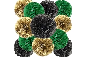 We Moment Black Dark Green and Gold Paper Pom Poms Decorations for Wedding Birthday Party Decoration Ceiling Wall Hanging Tissue Flowers Decorations 12pcs 3 Colors of 12 Inch 10 Inch