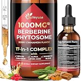 Berberine with Ceylon Cinnamon Supplement Phytosome Liquid Drops 1000mg | 17-in-1 Metabolism &amp; Gut Support: Chromium, 30B Probiotics, R-ALA, Gymnema, Bitter Melon, Glucomannan, Green Tea, L-Carnitine