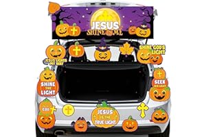 SEALMIC 18pcs Halloween Trunk or Treat Car Decorations Kit Religious Jesus Christian Pumpkin Car Church Trunk or Treat Decorations for SUV Outdoor Halloween Party Supplies Car Archway Garage Decor