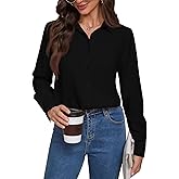 ioofory Women Wrinkle Free Soft and Breathable Chiffon Button Down Long Sleeve Blouse Collared Shirt Work Casual Tops