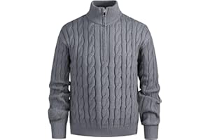 BSXDIKJU Men's Quarter Zip Sweater Cable Knit Mock Neck Long Sleeve Pullover Slim Fit Polo Sweaters