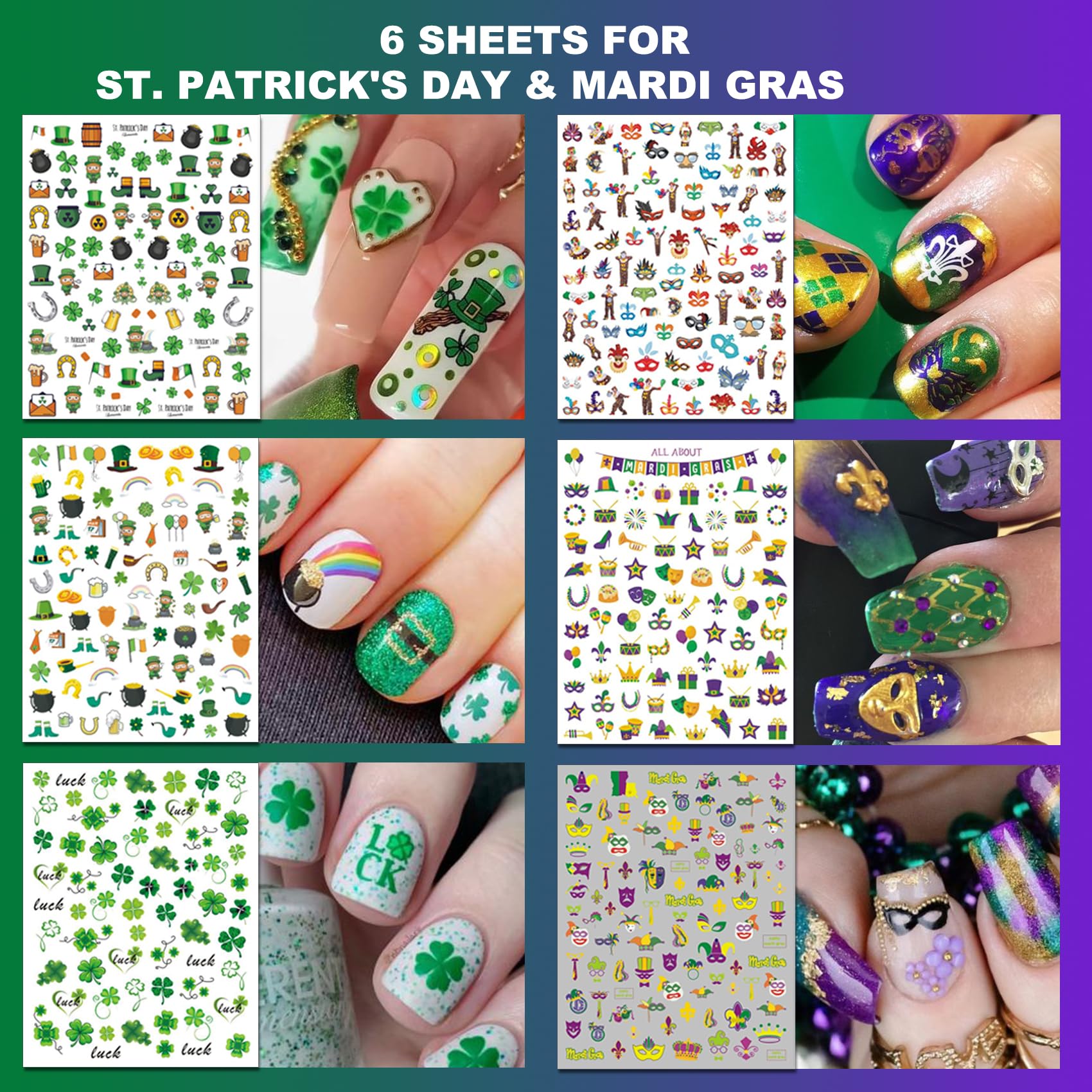 IDDFEVE 30 Sheets 8 Holiday Nail Art Stickers, Variety Pack All Season Nail Decals for All Year, Self-Adhesive Pegatinas Uñas 4th of July Halloween Fall Christmas Valentine St. Patrick's - Image 6