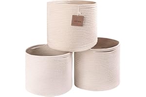 voten Storage Cubes Bins Organizer 11x11x11'' Fit 12x12''Cube Storage Bookcases Shelves,Durable Woven Cotton Basket for Organizing,Round 3Pack Off White