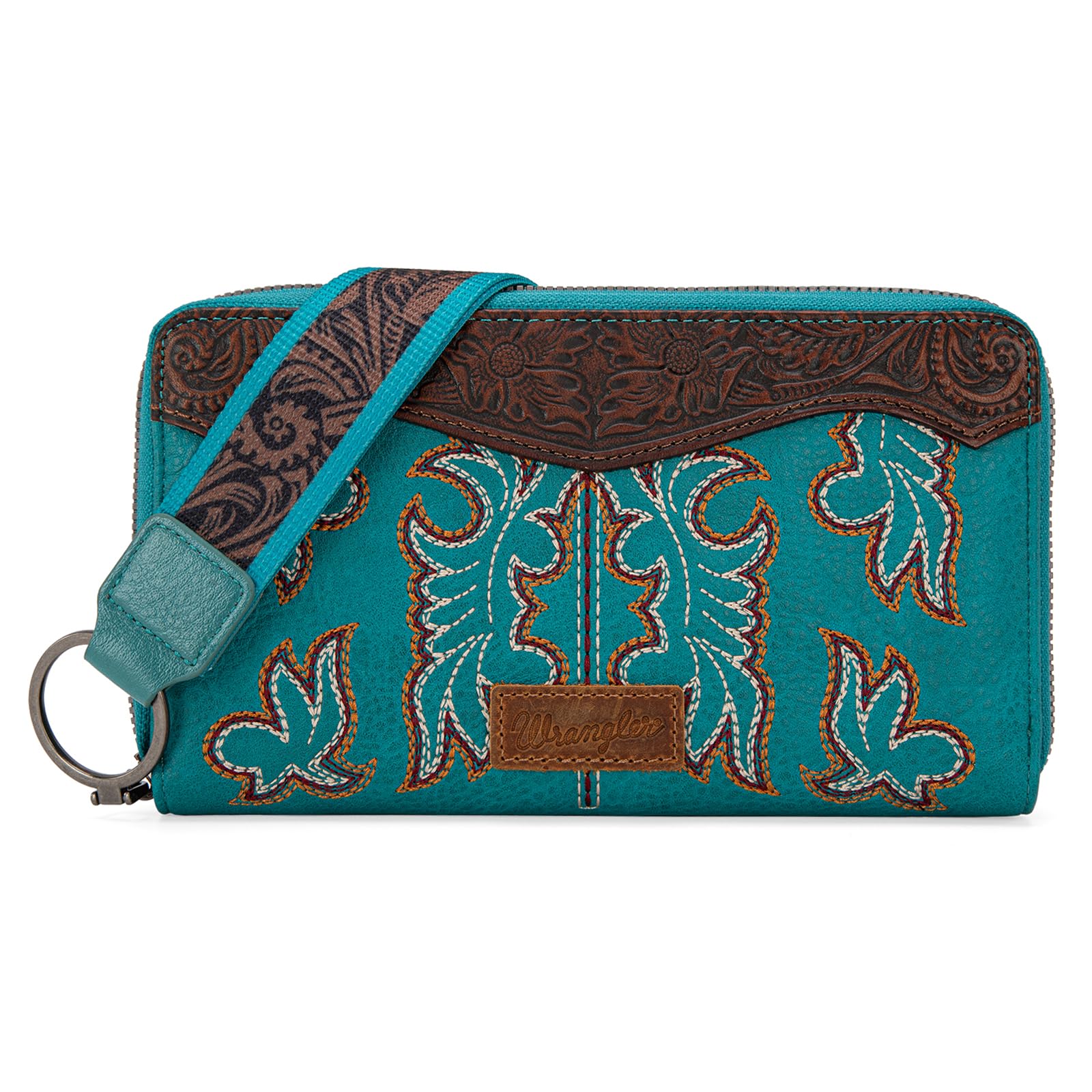 Photo 1 of *BROKEN ZIPPER** Wrangler Wristlet Wallets for Women Floral Tooling Womens Wallet Western Ladies Wallets Purse Turquoise WG110-W006TQ