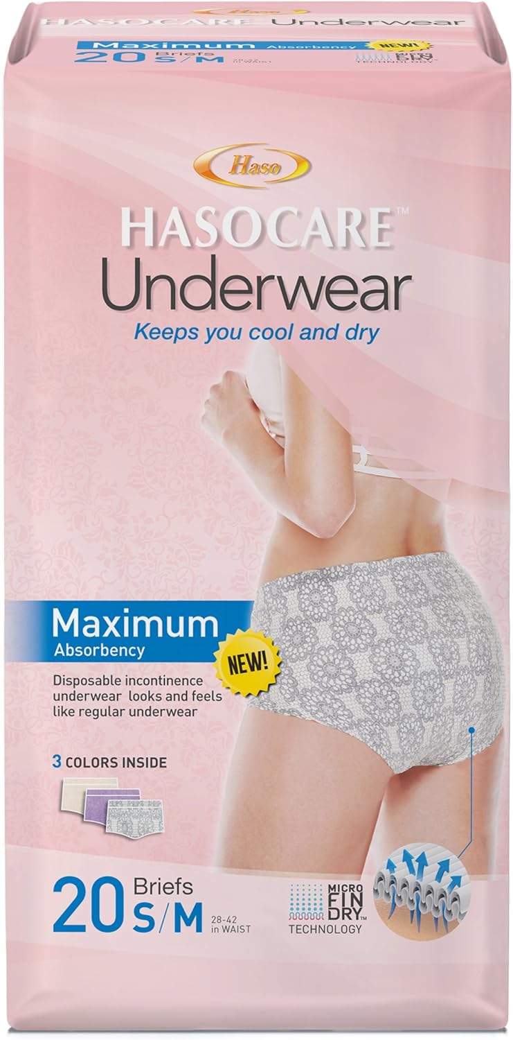 HASOCARE Breathable Incontinence Underwear for Women, Maximum Absorbency, Samll/Medium, 20 Count: Health & Personal Care