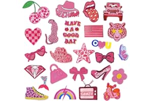 WENGUS Iron on Patches, 25Pcs Pink Preppy Western Cow Girls Patches for Hats, Embroidered Patches Embroidery Applique Patches Bulk for Trucker Hats, Clothes, Backpacks, Jeans, Shoes