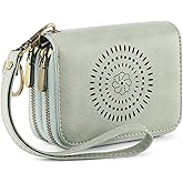 SENDEFN Leather Credit Card Holder Small Wristlet Woman Wallets RFID Blocking Double Zipper with ID Window