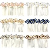 Lawie 6 Pack Luxury Fancy Jeweled Gems Crystal Diamond Pearl Rhinestone Glitter Sparkly Decorative Metal Side Hair Combs Teeth Slide Hair Clips Barrettes French Twist Thick Hair Holder for Women Girls