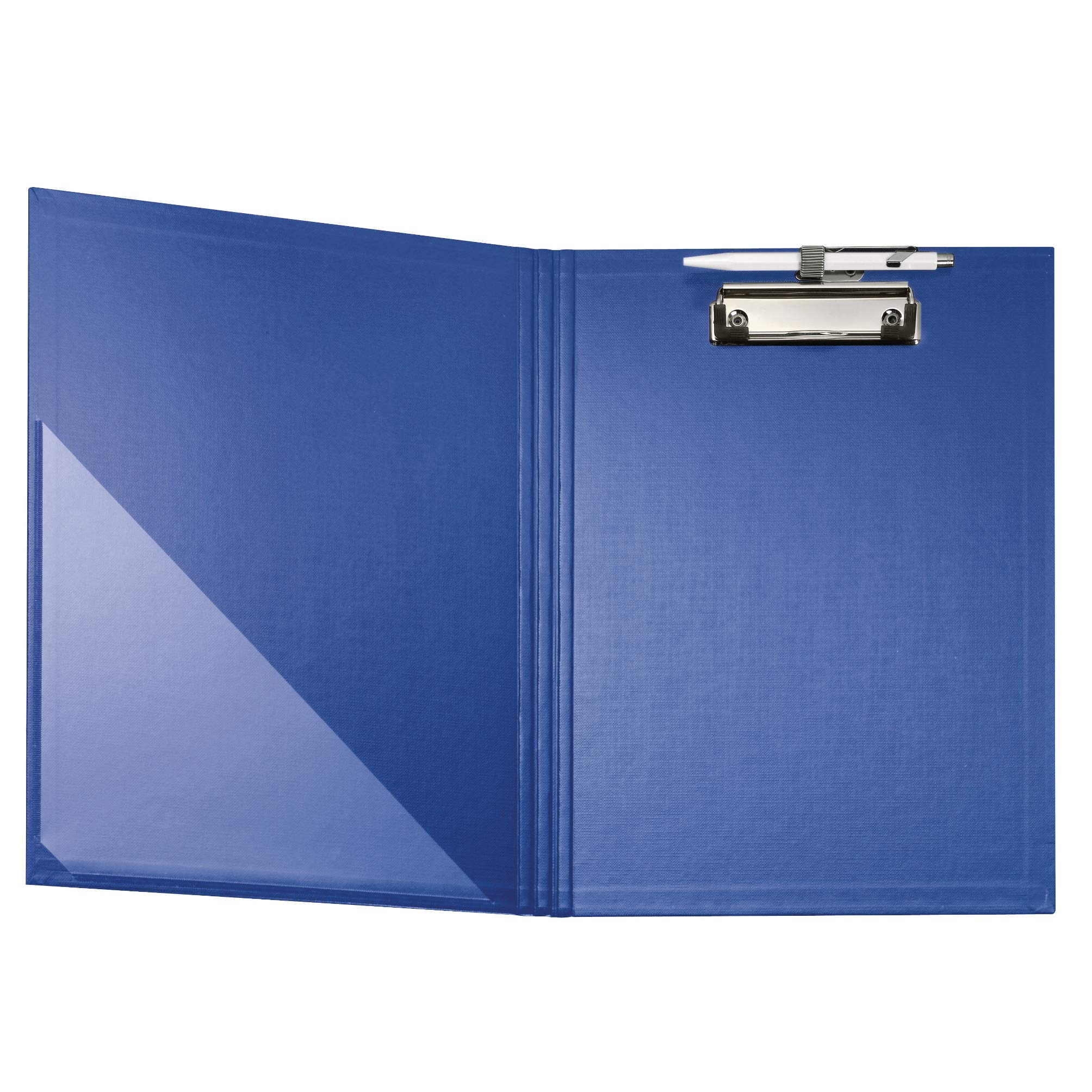 Original Falken premium clipboard folder. Made in Germany. With sturdy cardboard core and plastic cover outside and inside for DIN A4 with pocket in front cover with pen holder blue.