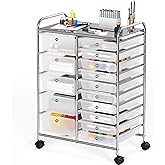 Simple Houseware Utility Cart with 15 Drawers Rolling Storage Art Craft Organizer, Chrome