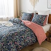 HoneiLife Queen Duvet Cover Set - 100% Cotton Floral Duvet Cover Sets,Soft & Breathable with Zipper Closure & Corner Ties,3pcs Wildflower Comforter Cover Sets- Flower Sea