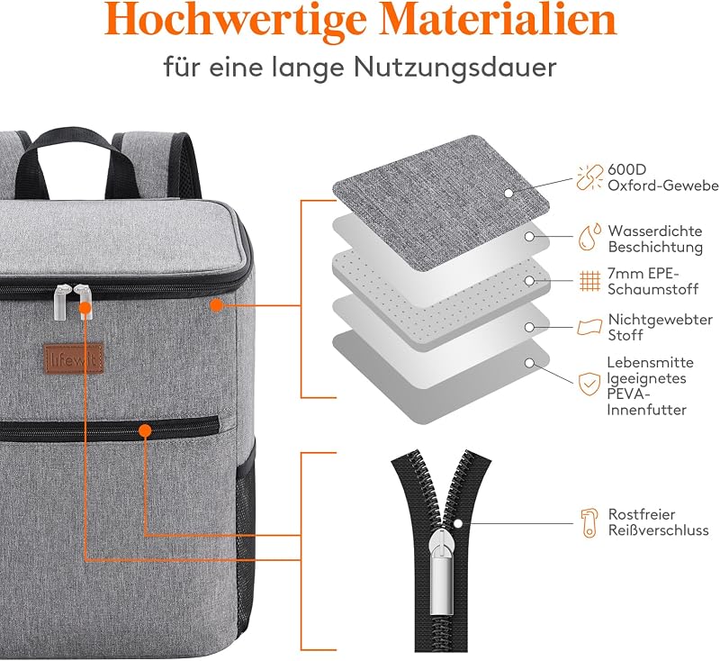 21L 30 Dosen Kühlrucksack Kühltasche Groß Isoliert Cooler Bag