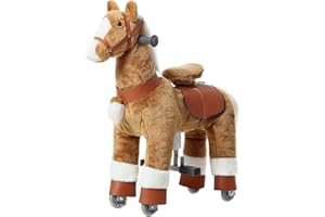 PONYEEHAW Ride on Horse Toys, Kids Riding Horse Toys Ride on Toys for 3-6 Years Old, Premium Plush Animals Toys Walking Horse with Wheels (Brown, 25.9" L x 12.2" W x 28.3" H)