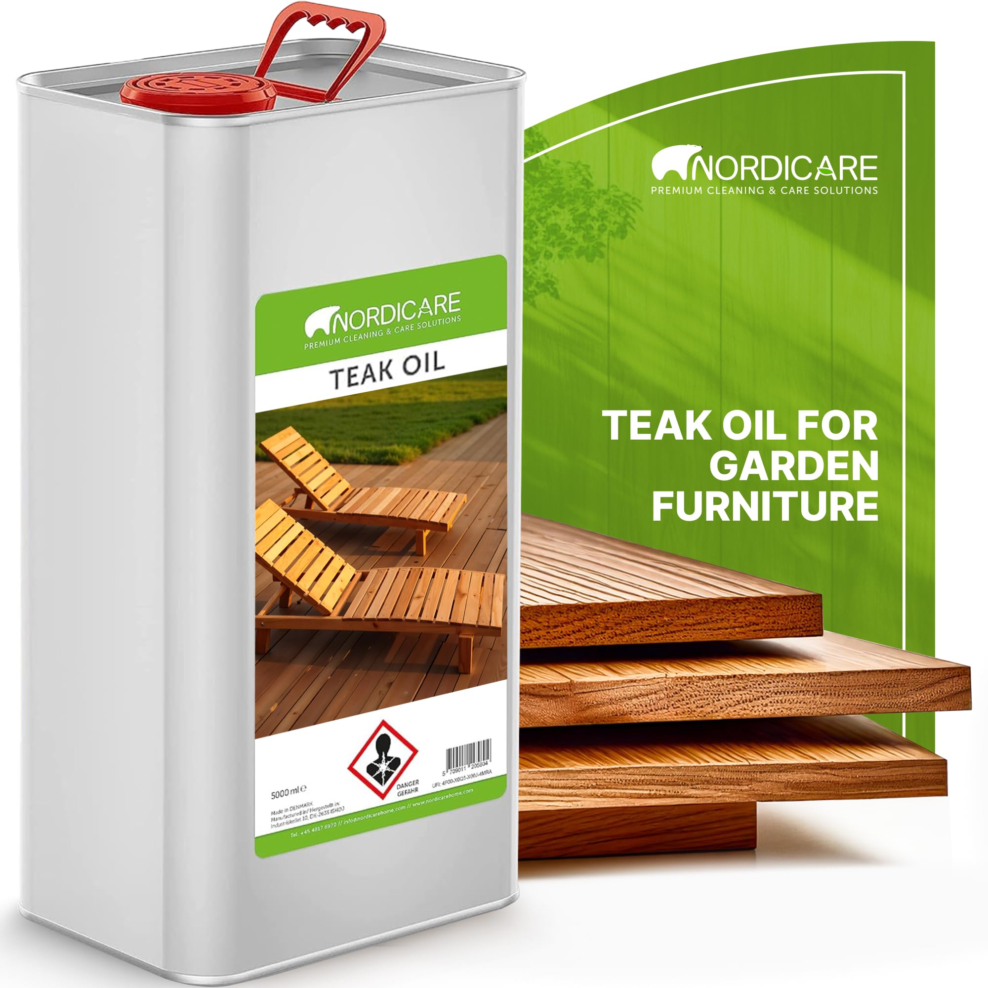 Nordicare Teak Oil for Garden Furniture 5L – Outdoor Wood Oil for Garden & Outdoor Furniture, Seals and Protects Against Drying Out, Easy to Apply, Suitable for Teak, Oak, Mahogany & More