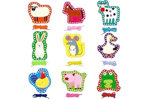 SPRITEGRU 9-Piece Kids Lacing Cards, Farm Themed, Sewing Cards with 9 Colorful Laces, Ages 3+