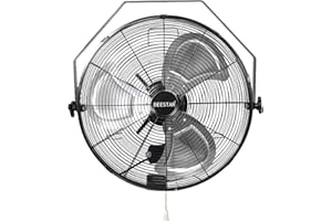 BEESTAR 18 inch High Velocity Wall Mount Fan,Industrial Fan with 3 Speed Commercial Ventilation,Easy Operation and 270 Degree Tilting,Metal Fan for Warehouse,Greenhouse, Workshop and Basement