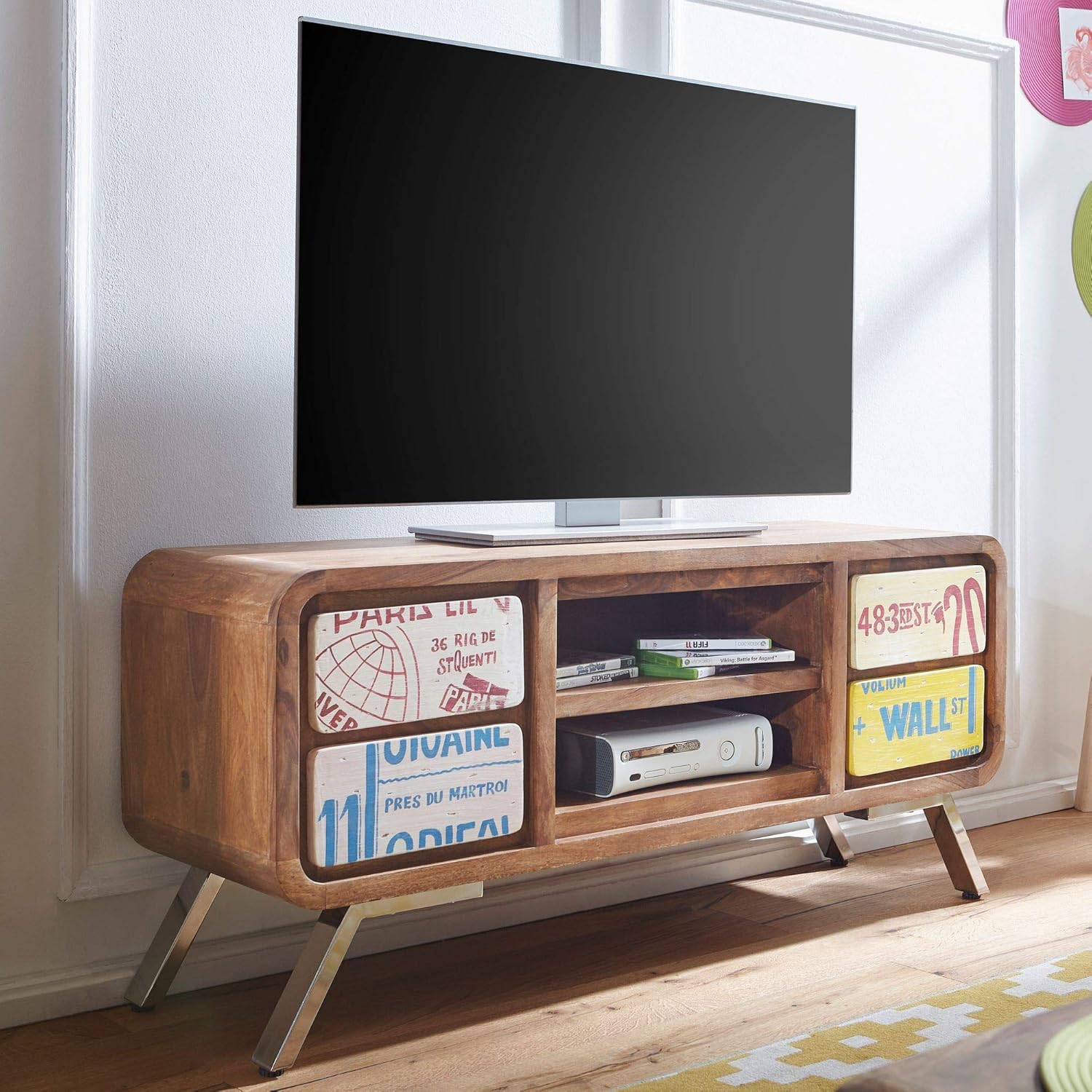 FineBuy Design HiFi Lowboard KAIA Sheesham Massivholz Kommode