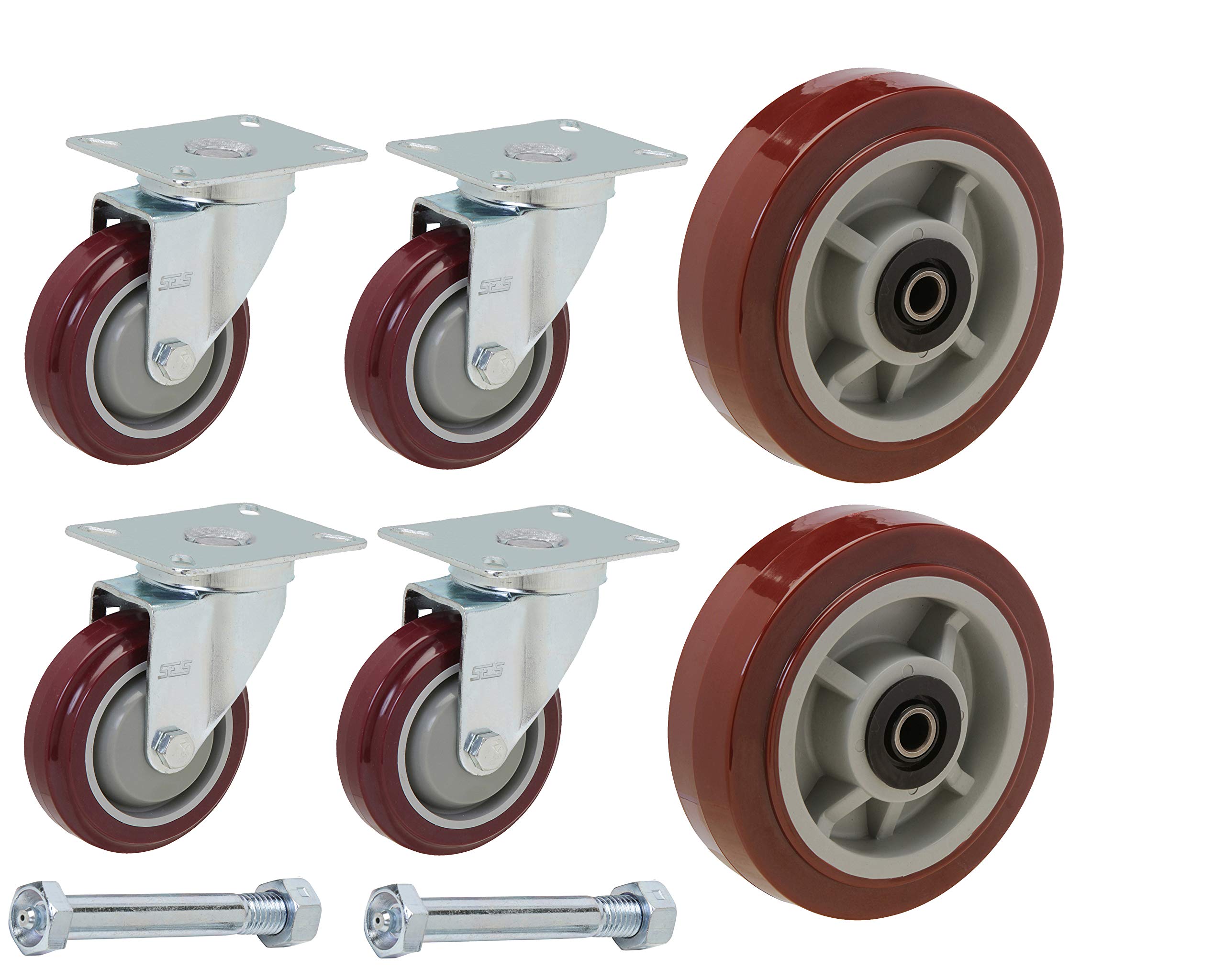 5 Inch Shopping Cart Wheels Replacement - Polyurethane Caster Set 4 Pack