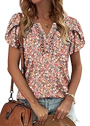 KISSMODA Women's Tunic Tops Casual V Neck Short