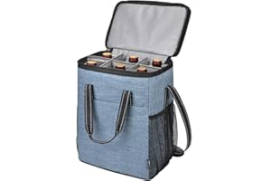 TIRRINIA 6 Bottle Wine Gift carrier, Insulated Leakproof Padded Wine Cooler Carrying Tote Bag for Travel, Camping and Picnic, Perfect Wine Lover Gift, Blue