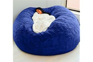 YUMOMUY (Cover only, No Filler) Giant Fur Bean Bag Chair Cover for Kids Adults, Living Room Furniture Big Round Soft Fluffy Faux Fur Beanbag Lazy Sofa Bed Cover (Gemstone Blue, 5FT)