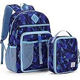 VASCHY Kids Backpack Lunch Bag Set, Boys 2-1 School Bookbag Insulated Lunch Box for Toddlers,Preschool,Daycare,Kindergarten,Elementary School Blue