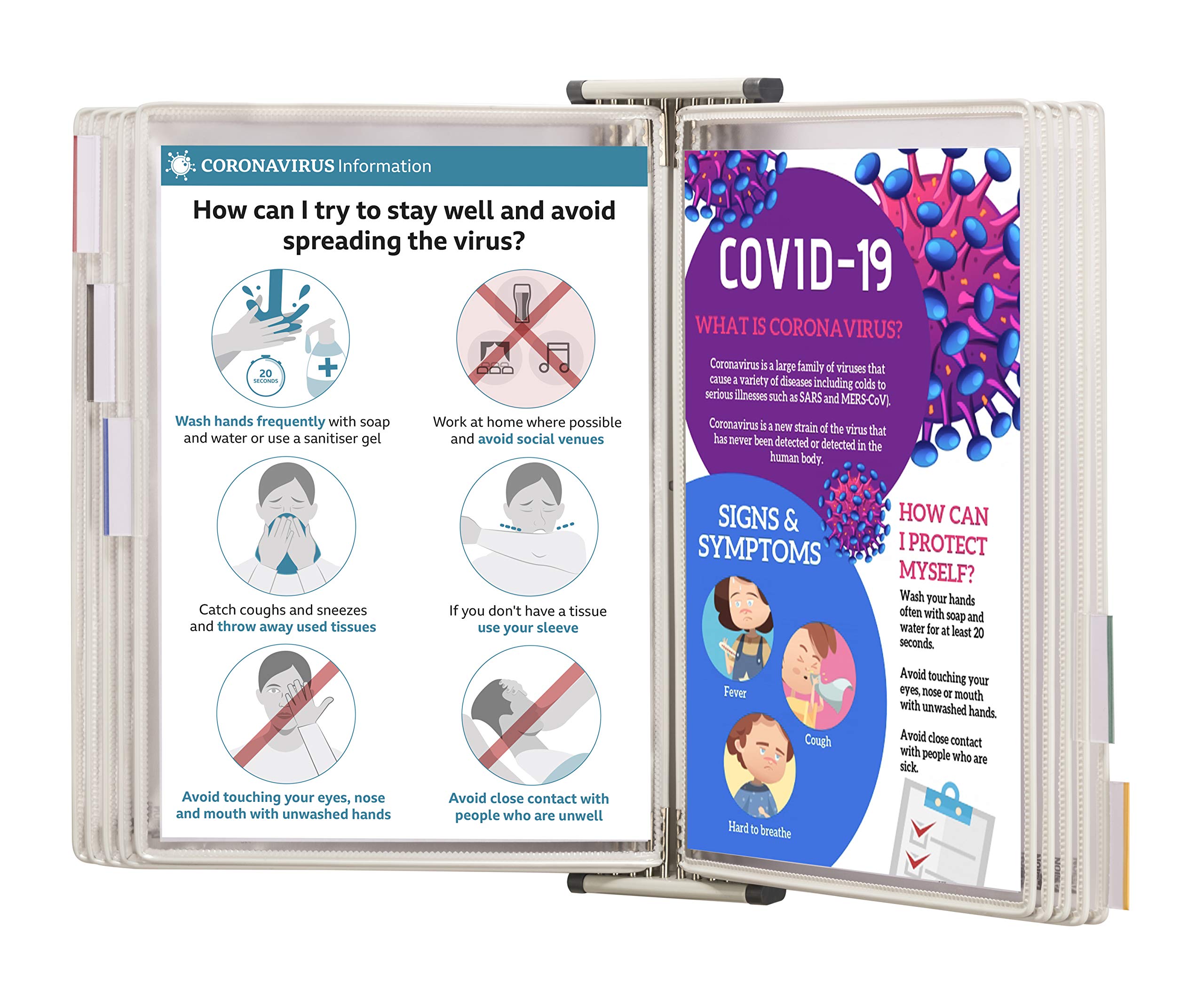 Tarifold Fr 414502- Sterifold Antimicrobial Wall Kit with 10 Swivel Pockets A4 Document Holder, White Frame