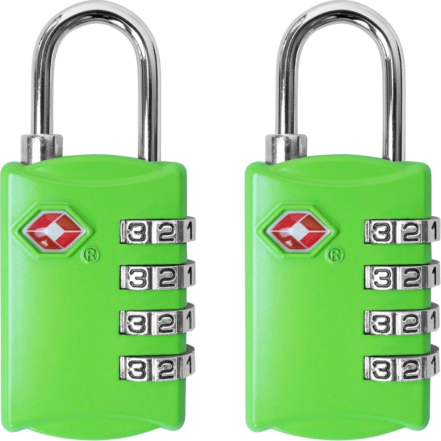 TSA Luggage Locks (2 Pack) - 4 Digit Combination Steel Padlocks - Approved Travel Lock for Suitcases & Baggage - Green - - 