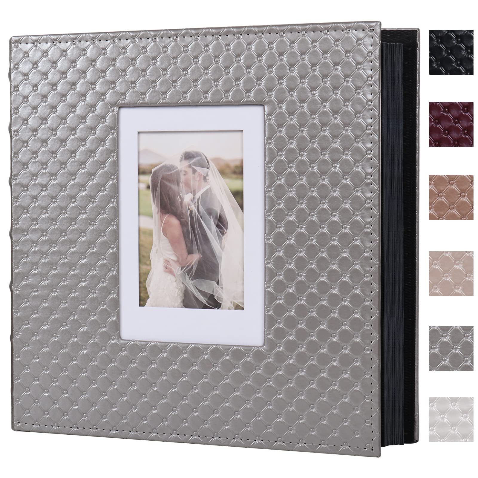 RECUTMS, 60 DIY Photo Album with Self-Adhesive Pages, Faux Leather Envelope with Embossing Button for Photos in 10 x 15, 13 x 18, 20 x 25 cm, Wedding Album, Baby Album, Memory Book, Family Scrapbook