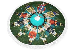 FREEHOTU Nutcracker Toy Soldiers King Christmas Tree Skirt Gorgeous Edge Tassel Lace for 48" Xmas Ornaments Decoration