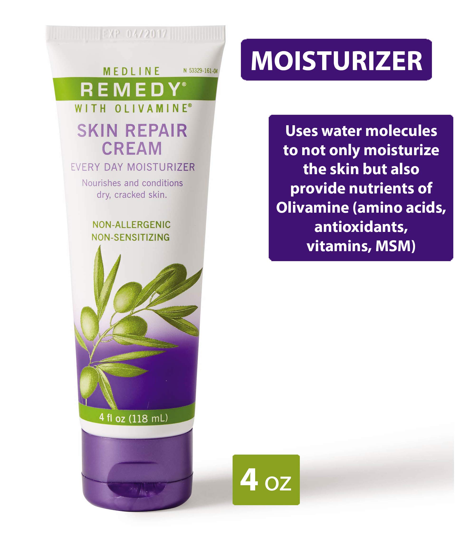 Medline Medline Remedy Skin Repair Cream Every Day Moisturizer with Olivamine, 4 Oz