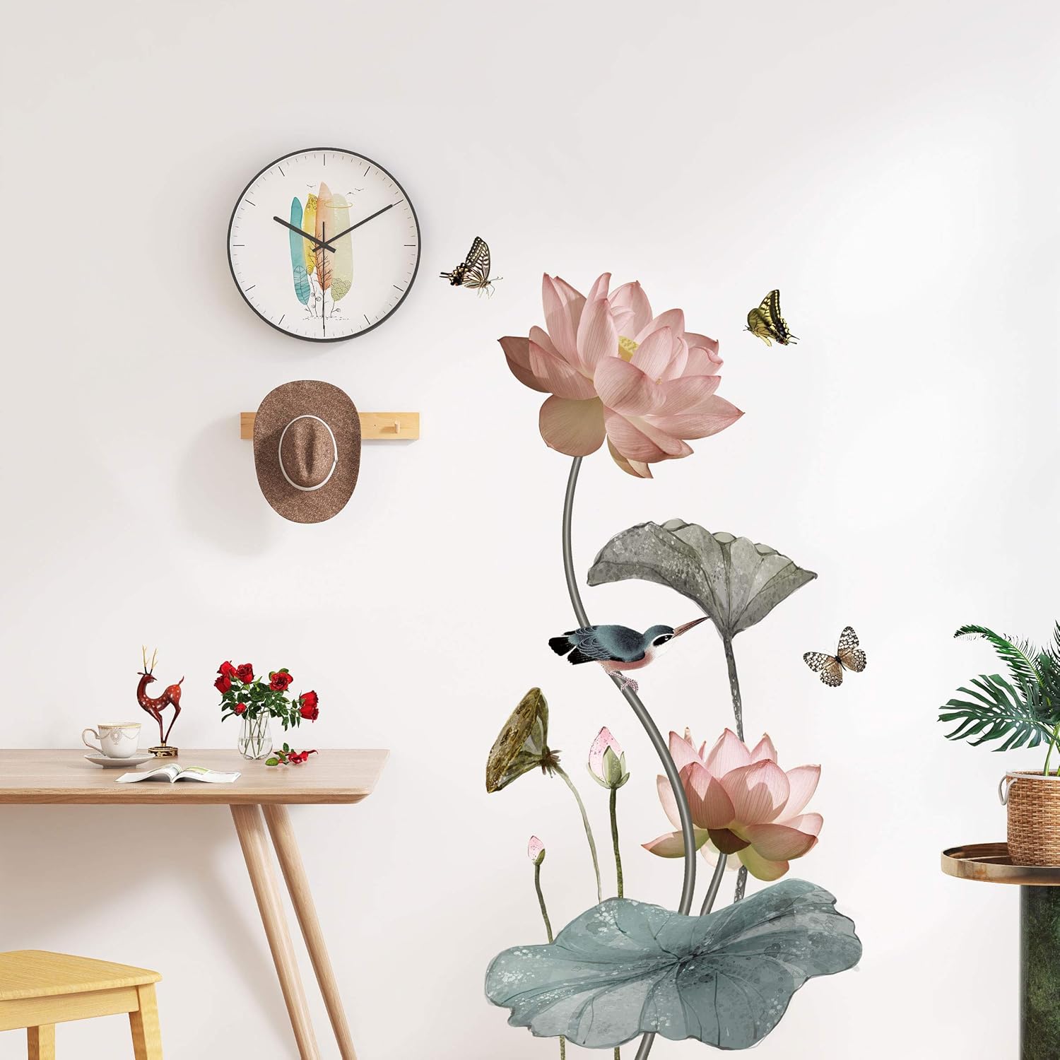 Amazon Derun Trading墨絵の蓮の花ウォールステッカー 壁画 壁紙 壁に穴を残らずに 賃貸の部屋も通用できます 家に高潔な雰囲気を 色々な場所も適用 子供の部屋 研究部室 玄関 オフィス ダイニング ルーム 浴室 寝室 リビング ルーム 店 キッチン手芸