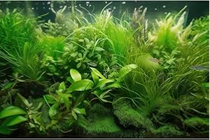 OHIOCATII Underwater Aquarium Background Lush Green Aquatic Seagrass with Sunbeams Fish Tank Background Underwater Stone with Moss Tropical Fish Terrarium Background Underwater Fish Tank Backdrop 24x16in