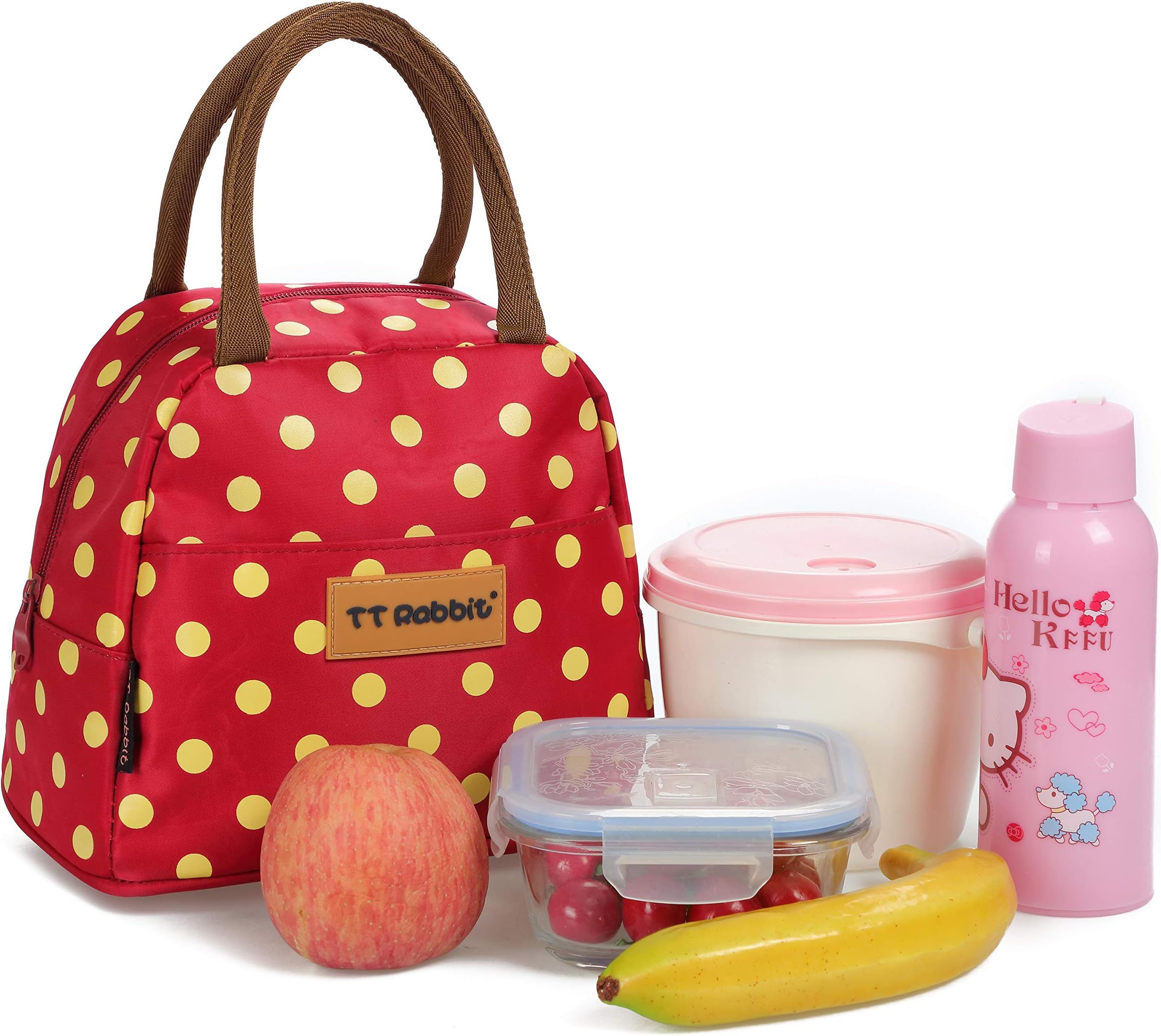 Cute Polka Dots Lunch Bag for Women Insulated Lunch Tote Bag for Working Waterproof Girls School Lunch Box (Red)
