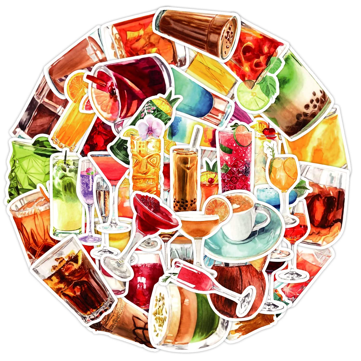 Various Cocktails Stickers for Kids Teens Adults Boys Girls Gift,50 Pcs Stickers Pack for Skateboard,Luggage,Car,Bike,Cup,Computer,Laptop, Water Bottle Decor,Beverages Vinyl Waterproof Sticker Decals