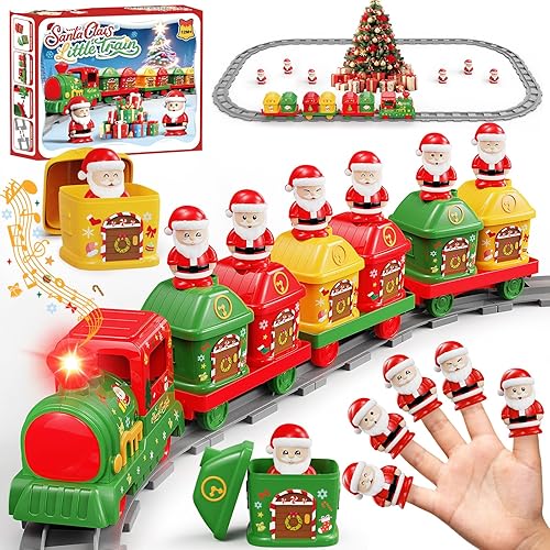 Einailvk Train Set for Toddlers 2-4, Christmas Train for Around The Tree, Electric Toddler Toys with Music, Light, Track, Puppet & Barn, Birthday for 1 2 3 4 Years Old Baby Boys Girls