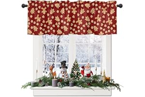 VANDARLLIN Christmas Valance Kitchen Curtains,Red Merry Christmas Gingerbread Man Cookies Window Treatments Short Curtain,Winter Holiday Decorations Rod Pocket Toppers for Bedroom/ Living Room,1 Panel-54" X 18"