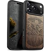 Carveit Magnetic Wooden Case for iPhone 17 Pro Case, Wood Artisan Engraved & Black Soft TPU Shockproof Cover, Compatible with MagSafe Wireless Chargers (Alpine Lakes) Walnut