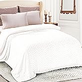 Whale Flotilla Flannel Fleece Twin Size Bed Blanket, Twin XL Lightweight Breathable Soft Bedspread Plush Fluffy Coverlet Chevron Design Decorative Blanket for All Season, 90x66 Inch, White